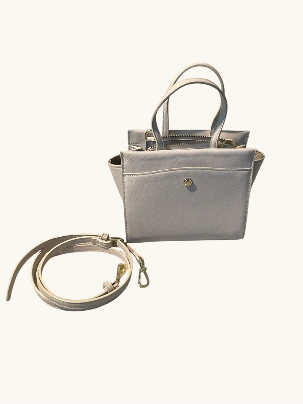 Steve Madden Small Structured Mini Tote in Light Cream with Gold Hardware